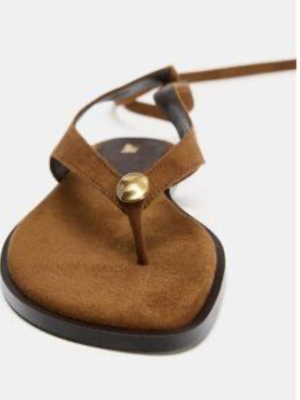 Zara Tan Suede Wrap-Ankle Thong Sandals - Picture 2 of 7